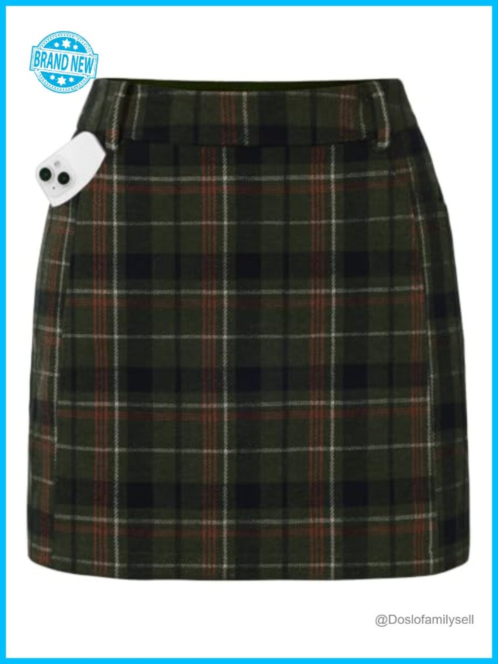 Plaid Mini Skort with Shorts Underneath High Waist Pencil Skirt Pockets
